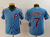 Youth Philadelphia Phillies #7 Trea Turner Light Blue Cooperstown Cool Base Jersey,baseball caps,new era cap wholesale,wholesale hats